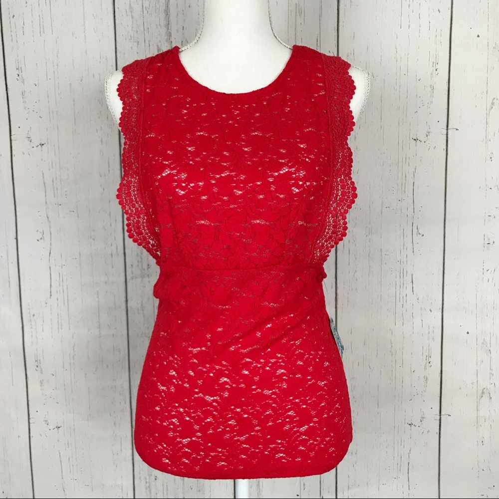 Free People Lace Red Sure Thang Tank Top - Picture 6 of 7